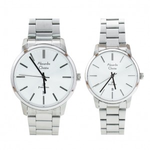 Alexandre Christie AC 1030 Silver White Steel Couple